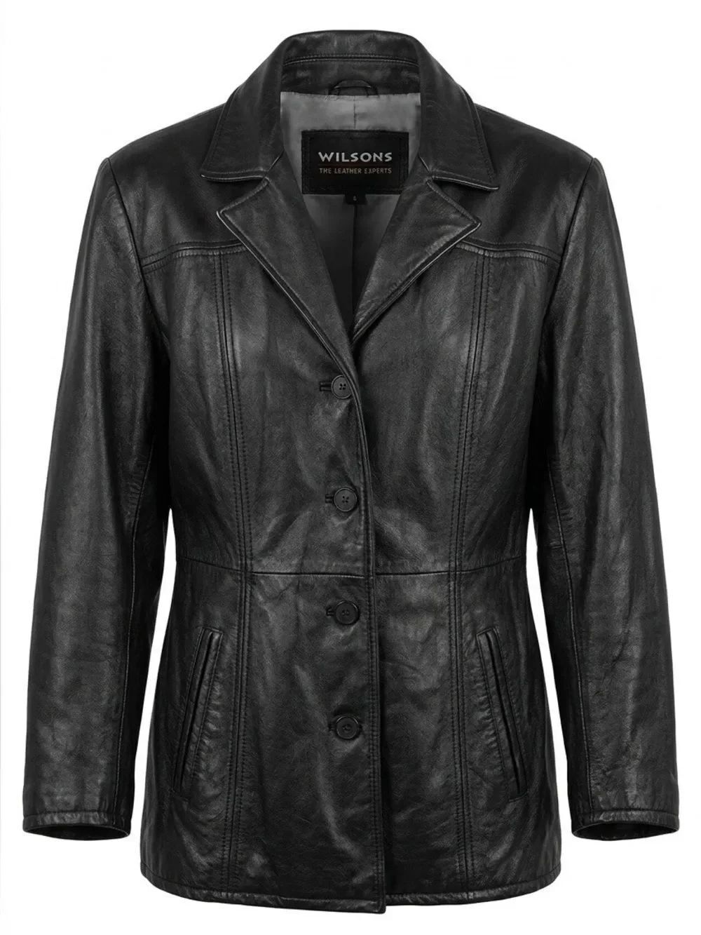 WILSON’s LEATHER BLACK LEATHER BUTTON UP SIZE L